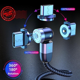 Dây cáp sạc từ tính 3 trong 1 180° micro usb type c a0t1 xoay được