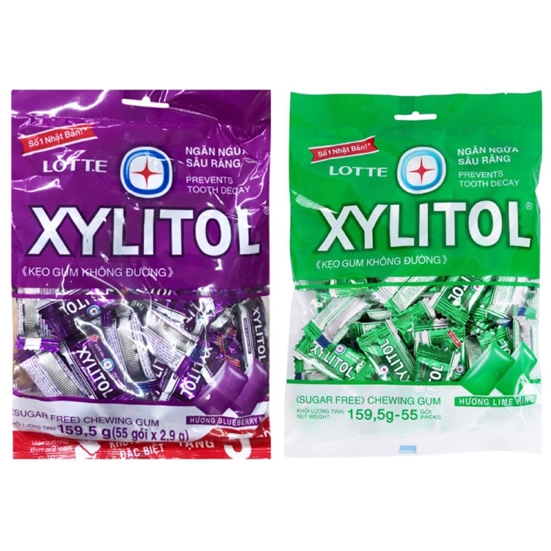 KẸO CAO SU LOTTE XYLITOL LIME MINT/ BLUEBERRY MINT 60 CHIẾC/ XYLITOL XANH/ XYLITOL TÍM