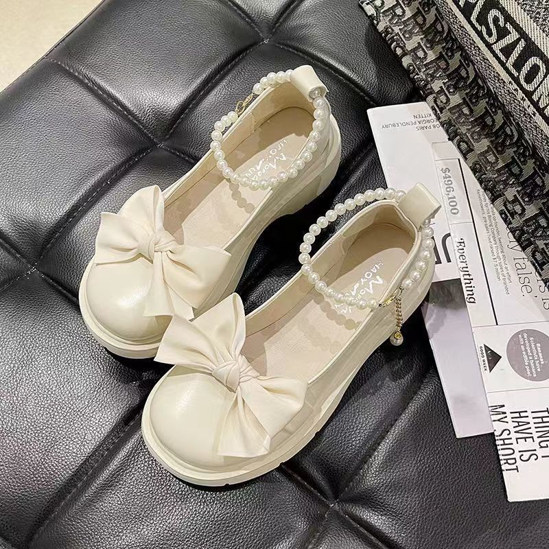 Hàng Có Sẵn Mới Về Giày Mary Jane Bằng Da Đế Dày Đính Nơ Và Ngọc Trai Thời Trang Xuân Hè