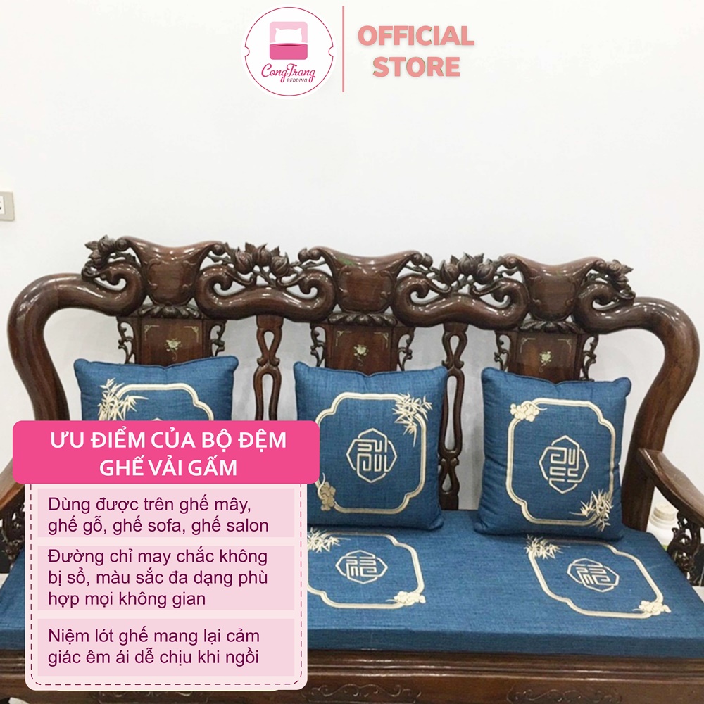 Đệm trải Ghế Gỗ, trường kỷ, sofa Thảm Trải Ghế ( Ruột Đệm Cao Su Đàn Hồi ) Trang Trí Tết Siêu Đẹp ( Bộ 1 dài 2 ngắn )