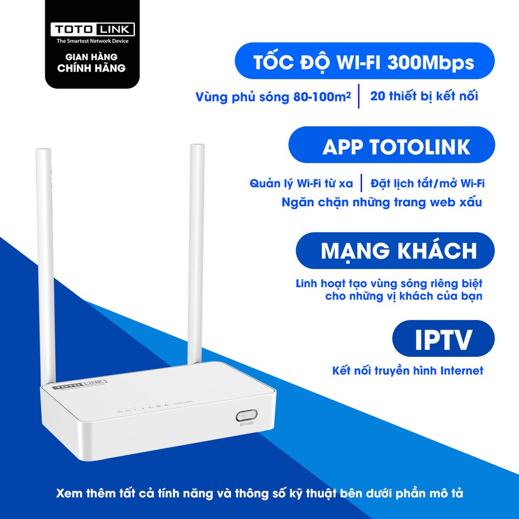 [Mã ELTO12 giảm đến 40K đơn 100K] Cục phát wifi router wifi chuẩn N TOTOLINK N350RT | BigBuy360 - bigbuy360.vn