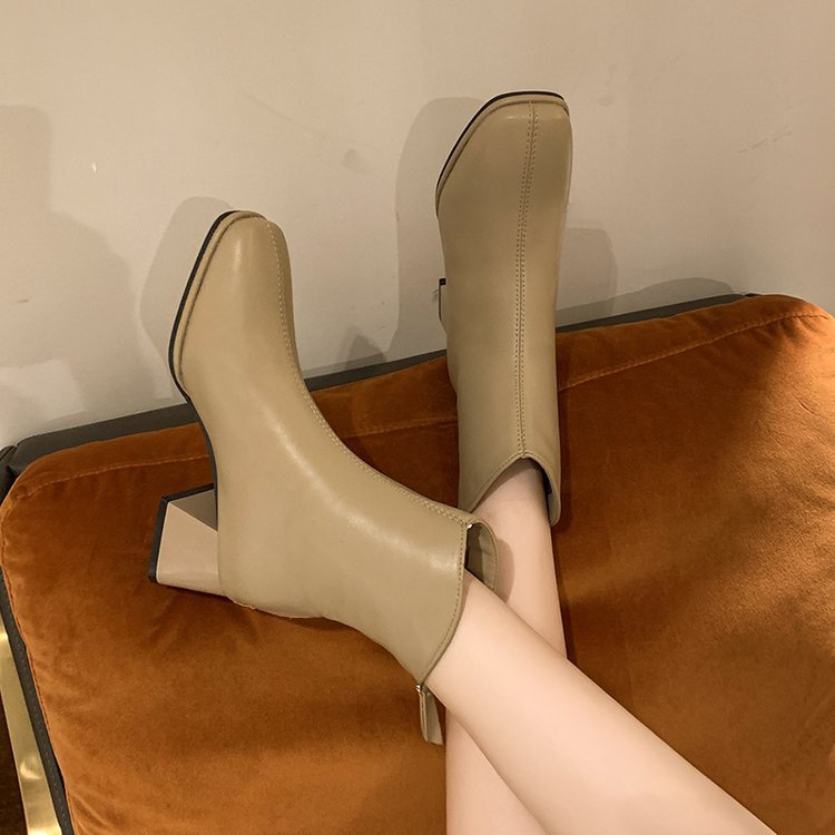 Giày bốt martin IELGY gót dày mũi vuông có khóa kéo phía sau phong cách Hàn Quốc cho nữ