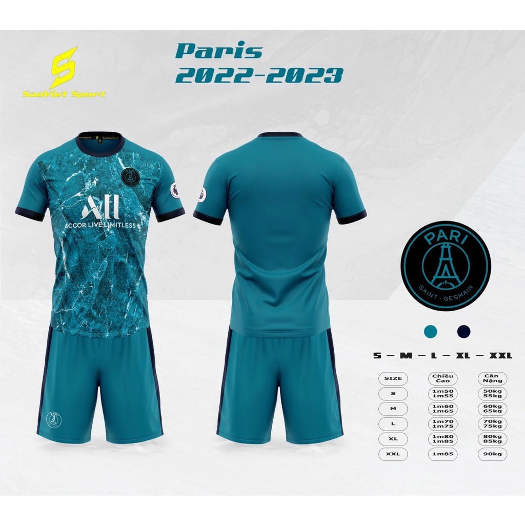Bộ Quần Áo Đá Banh CLB  PSG PARIS XANH LOANG 2023