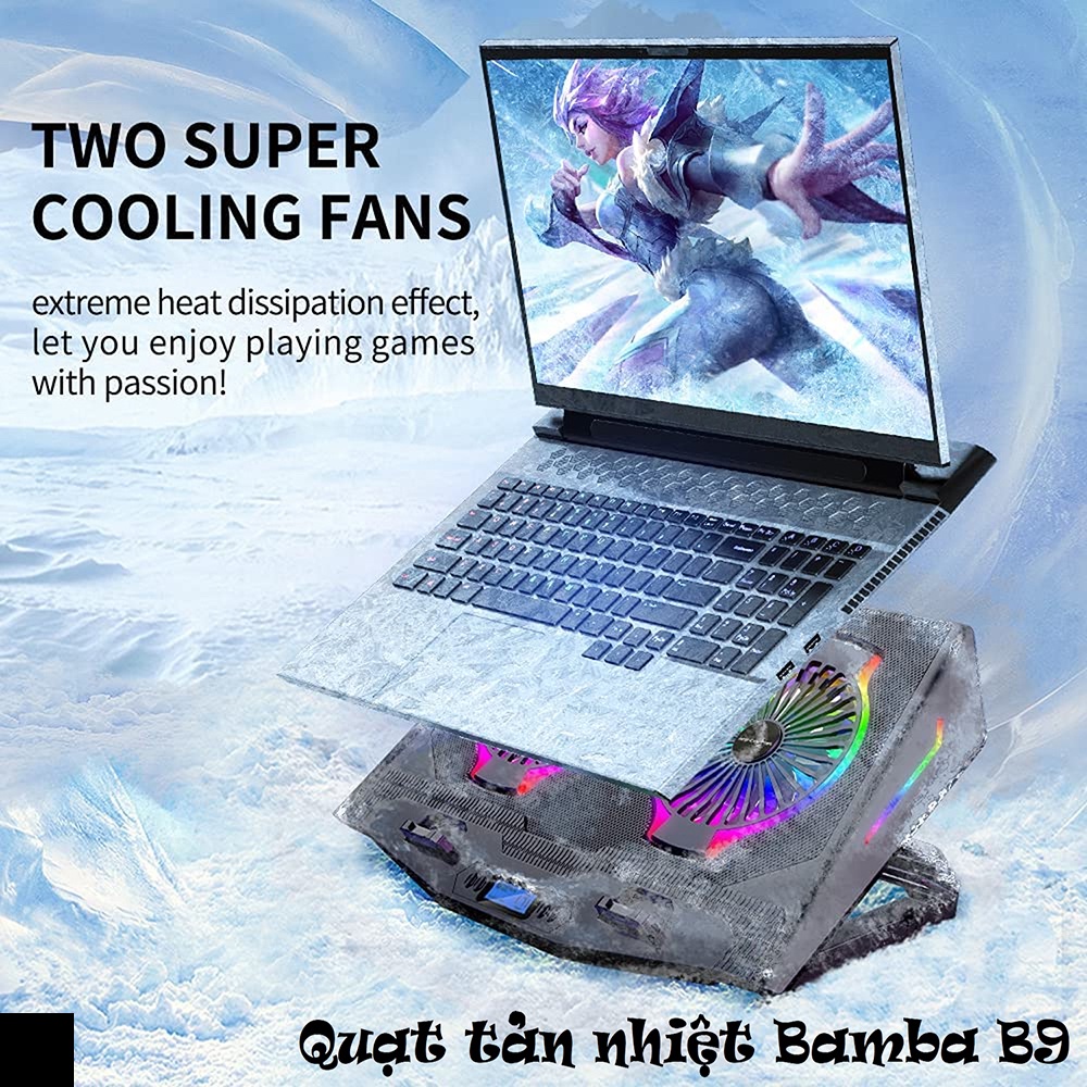 QUẠT LÀM MÁT LAPTOP BAMBA B9  LED RGB hàng chính hãng BamBa chất lượng cao bảo hành 6 tháng.