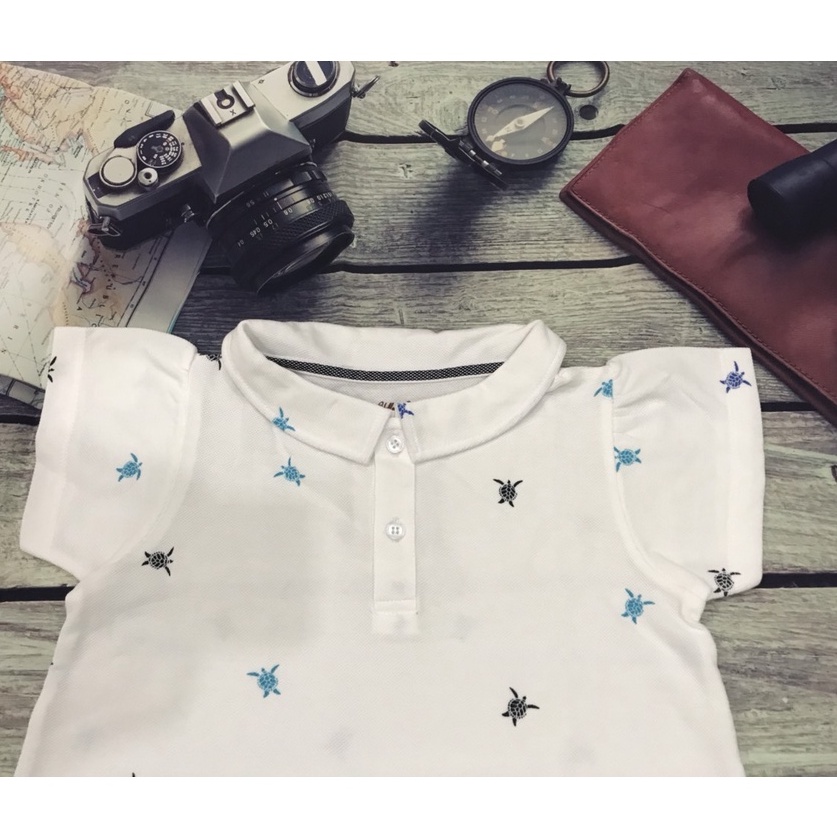Váy đầm Polo trắng cho bé gái chất cotton thoáng mát có họa tiết rùa nhỏ GD050709PTR
