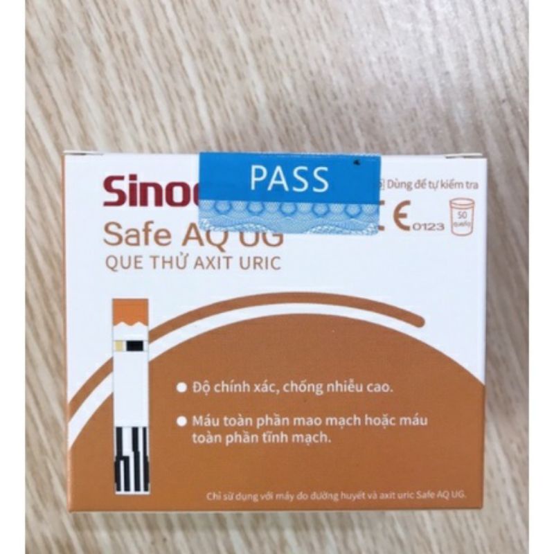 Hộp 50 que thử đường huyết/ axit uric cho máy Sinocare Safe AQ UG kèm kim chích máu dành cho máy đo 2 trong 1
