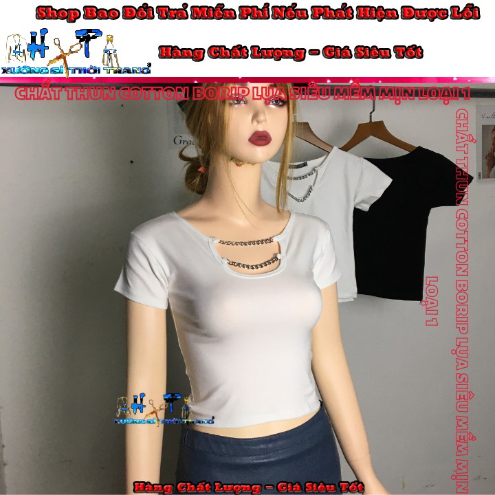 Áo croptop thun borip loại 1 cổ kiểu phối dây xích sang chảnh mẫu mới hót thời trang 2020 | BigBuy360 - bigbuy360.vn