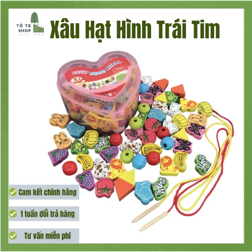 Xâu hạt cho bé - Xâu hạt gỗ hộp hình trái tim 55 chi tiết cho bé