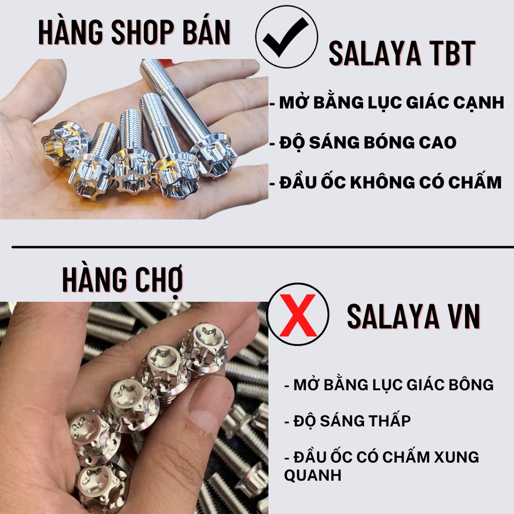 Ốc TBT 8li v1 full size chất liệu inox 304 gắn được nhiều vị trí trên xe.