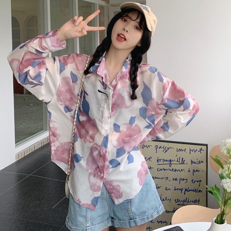 Áo Sơ Mi Hoa Cổ Điển Phiên Bản Hàn Quốc 198524 Áo Sơ Mi Dáng Rộng Kiểu Hồng Kông Dễ Phối Đồ