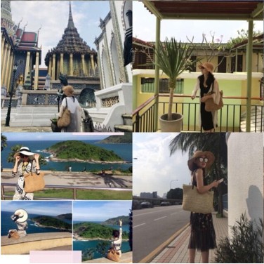Labonia-Túi cói xách tay kích thước lớn kiểu dáng giản dị thời trang đi biển cho nữ