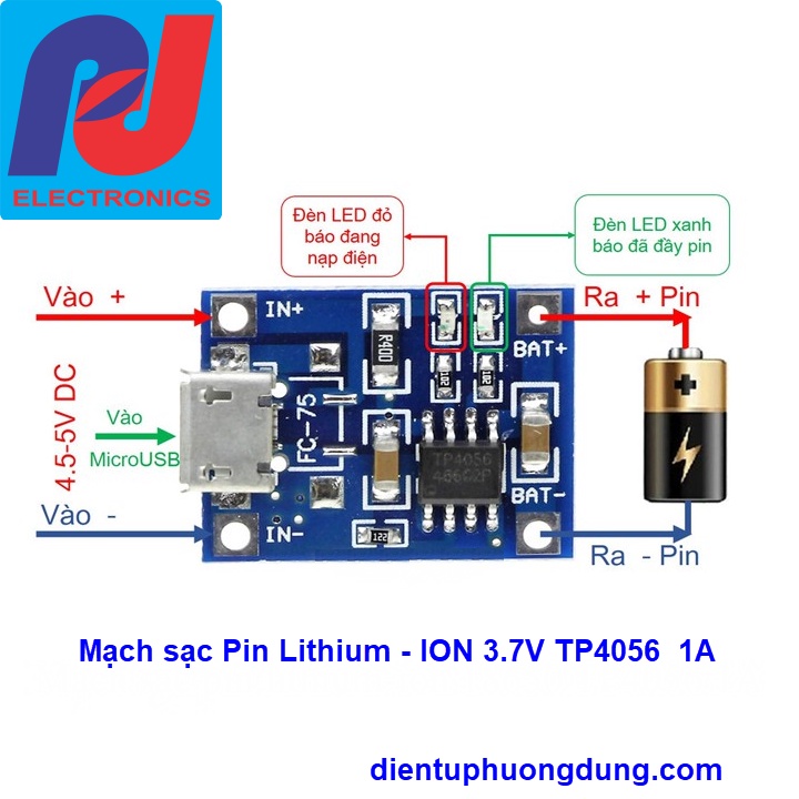 Mạch sạc pin TP4056 Pin Lithium 3.7V