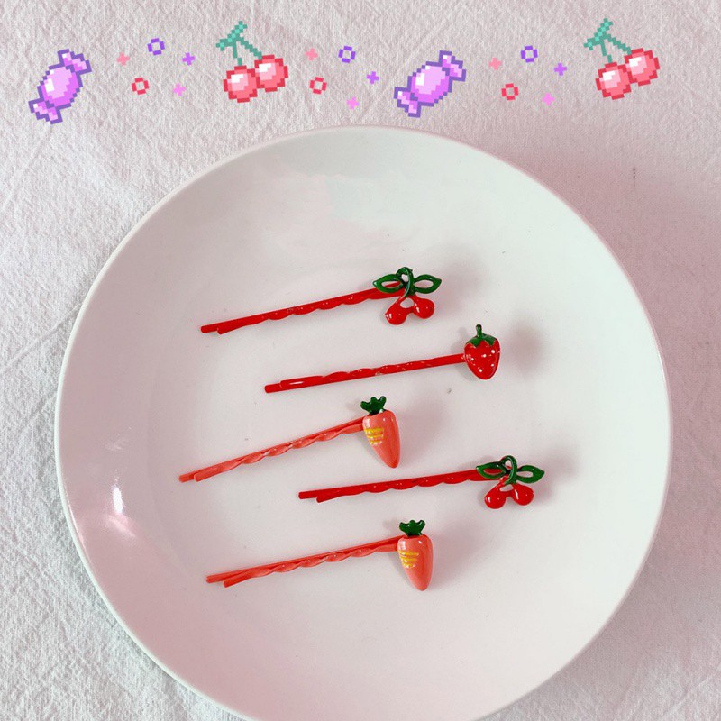 Kẹp tóc phối họa tiết trái cherry dễ thương xinh xắn
