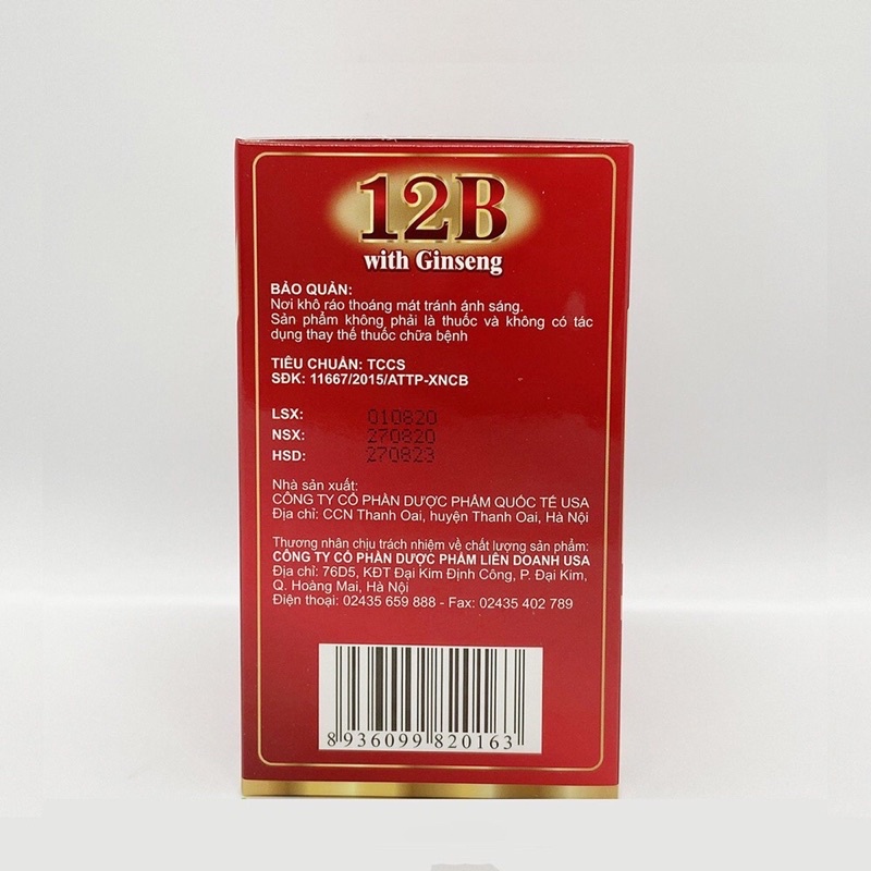 Vitamin tổng hợp 12B GINSENG tăng sức đề kháng, bồi bổ cơ thể- Hộp 100 viên