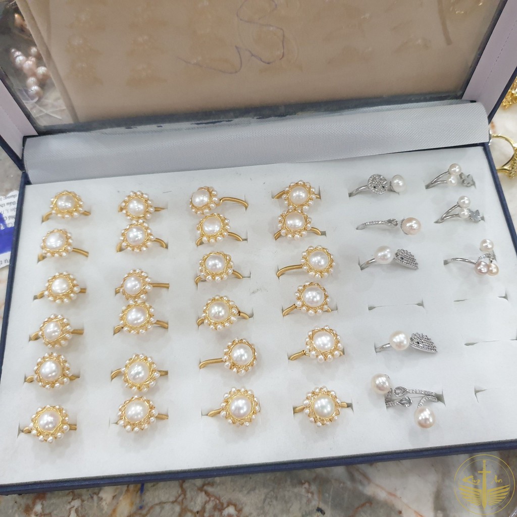 Nhẫn nữ đính ngoc trai bạc 925 freesize