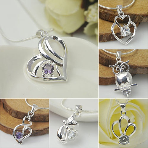 Mặt dây chuyền mạ bạc đính đá nhiều kiểu dáng thời trang dành cho nữ