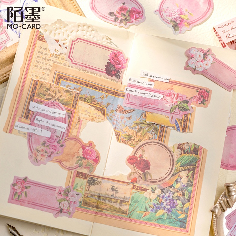 Túi 60 Miếng Dán Hình Hoa Lá Kiểu Vintage Dùng Trang Trí Sổ Tay / Nhật Ký DIY