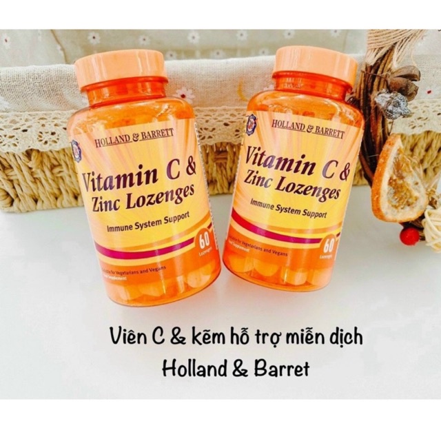 Vitamin C + kẽm 𝗛𝗼𝗹𝗹𝗮𝗻𝗱 𝗕𝗮𝗿𝗿𝗲𝘁𝘁 𝟲𝟬 𝗟𝗼𝘇𝗲𝗻𝗴𝗲𝘀- UK- 60 viên