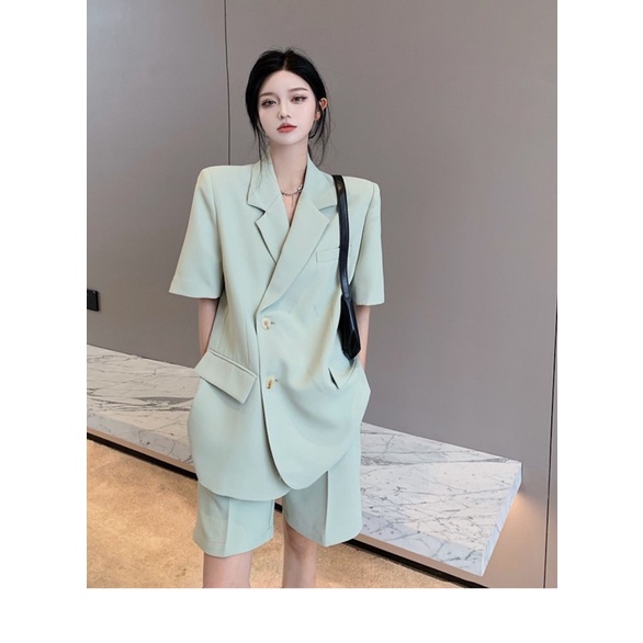 set áo vest blazer quần lửng koreastyle