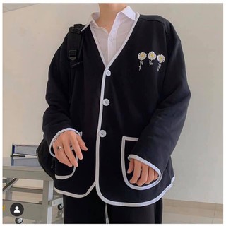 [MÃ HATH10 giảm 10%] ÁO KHOÁC NỈ HOA CÚC FORM RỘNG 2 MÀU ĐEN/ TRẮNG