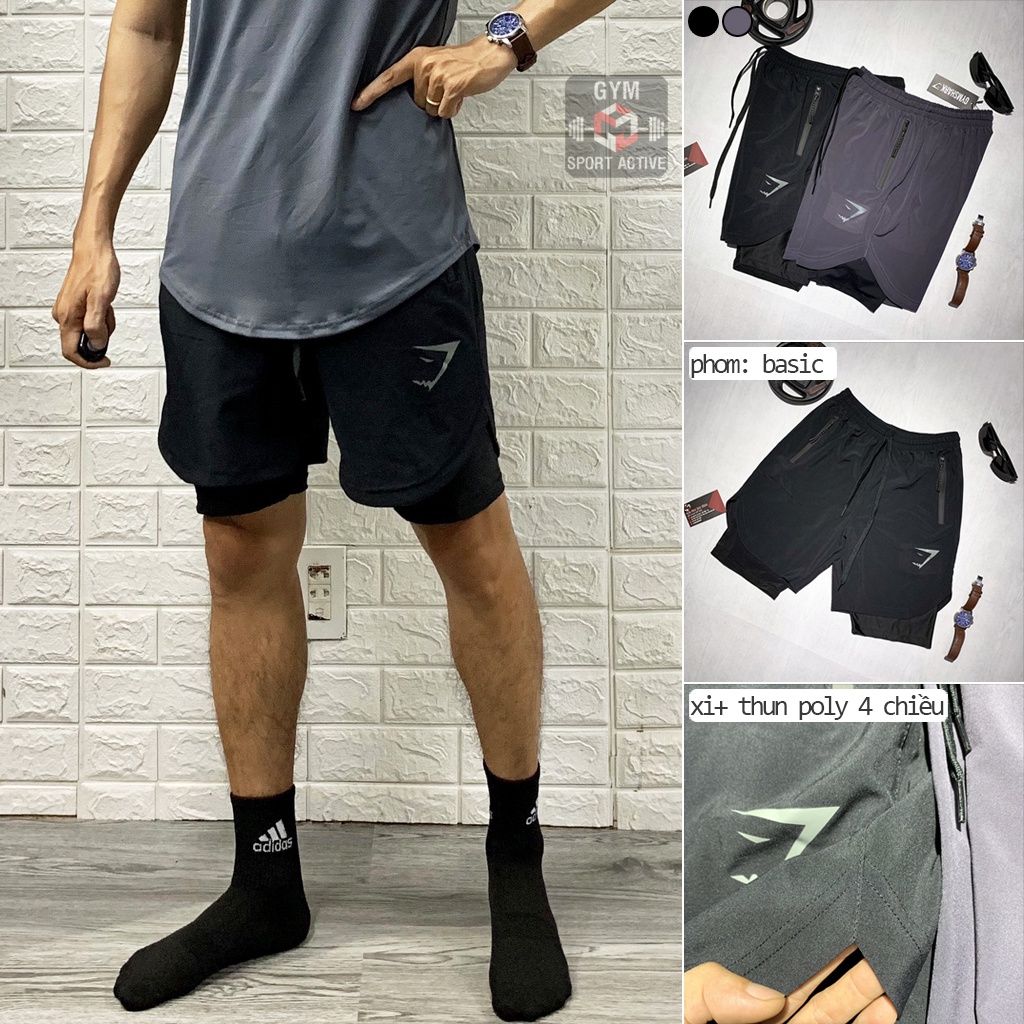 Quần short 2 lớp nam thể thao chạy bộ tập gym phom đẹp thoáng mát short 2 in 1 GymShark ( ảnh video thực tế )