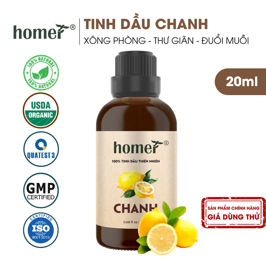 Tinh dầu Chanh Australia 20ml/100ml Homer - Lemon Essential Oil  - đạt chuẩn chất lượng kiểm định