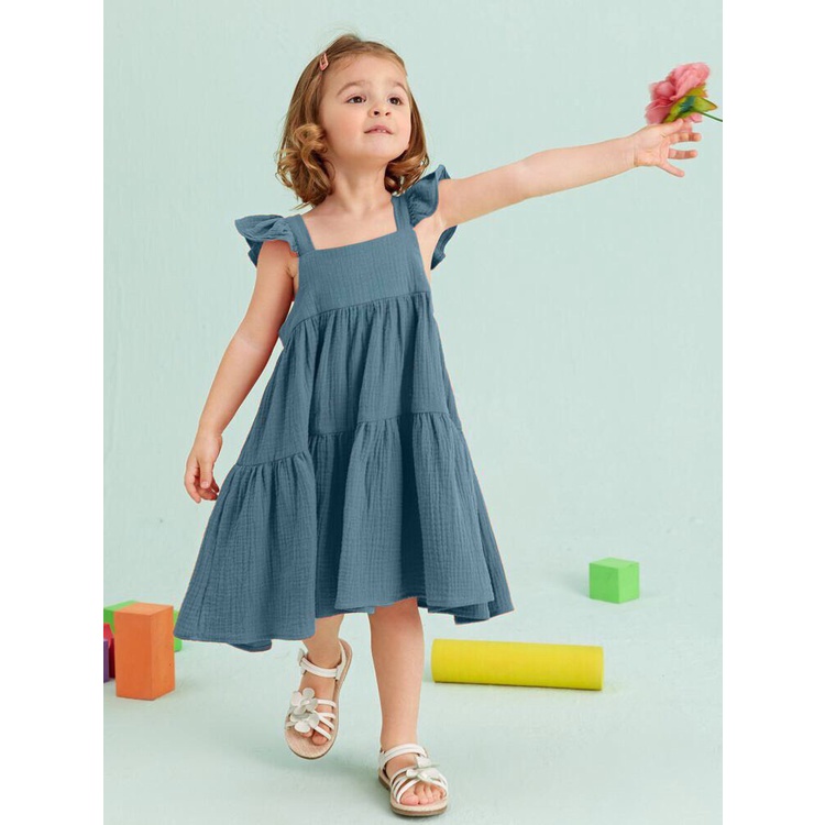 Váy đầm xô muslin tay cánh tiên cho bé