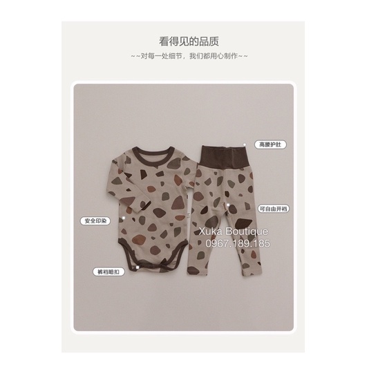 Set Body và Quần cho bé sơ sinh 0-2 tuổi Hàn Quốc Cotton dài tay thu đông