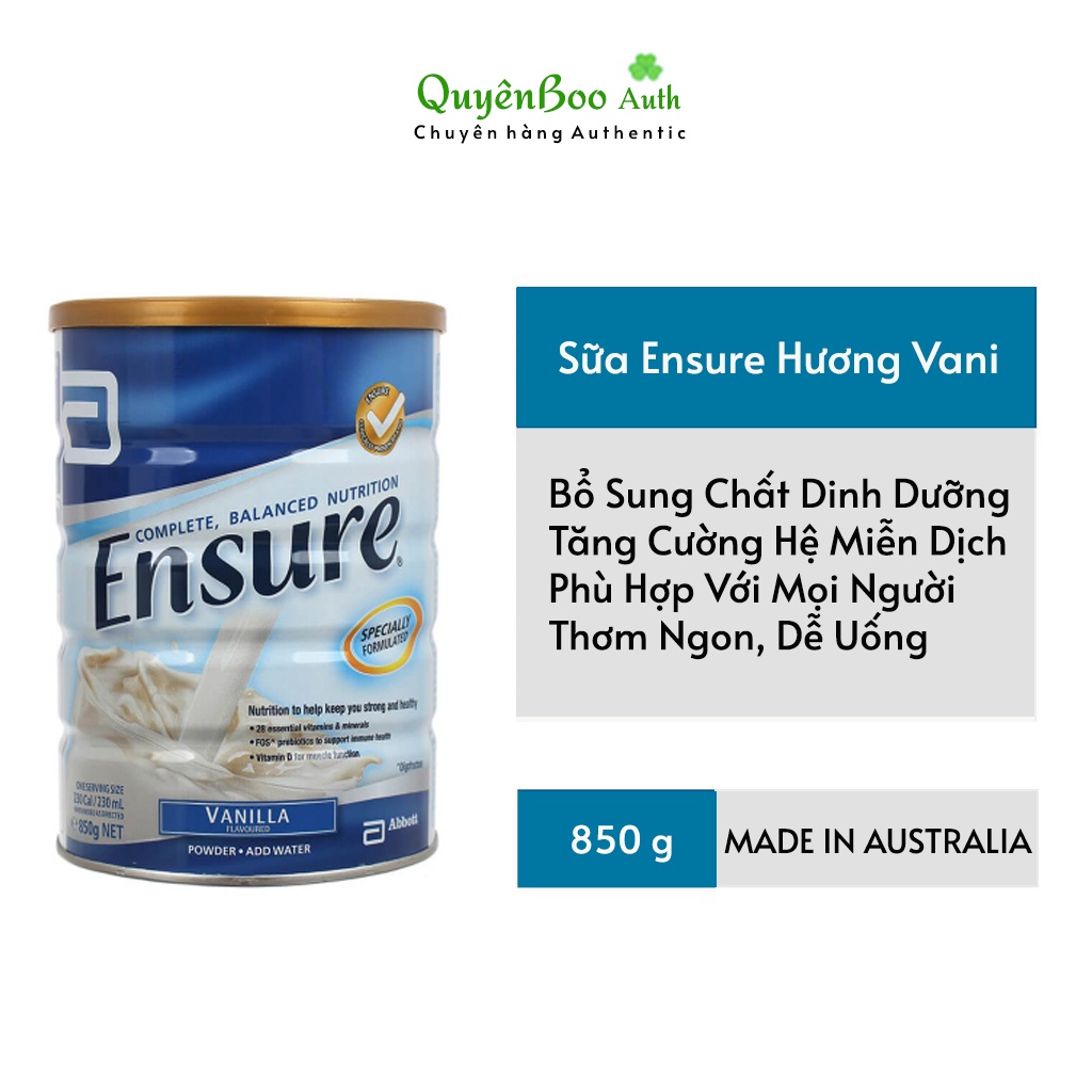 Sữa Ensure Úc hương vani bổ sung vitamin tăng hệ miễn dịch hộp 850g