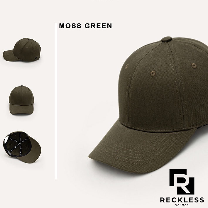 Nón Bóng Chày Lưỡi Trai Màu Rêu Trơn Reckless Capman Signature Ballcap Vải Kaki Cotton