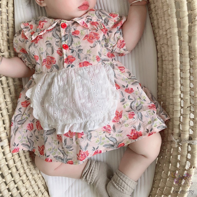 Đầm Tay Ngắn In Hoa Kèm Băng Đô Phong Cách Hàn Quốc Cho Bé Gái