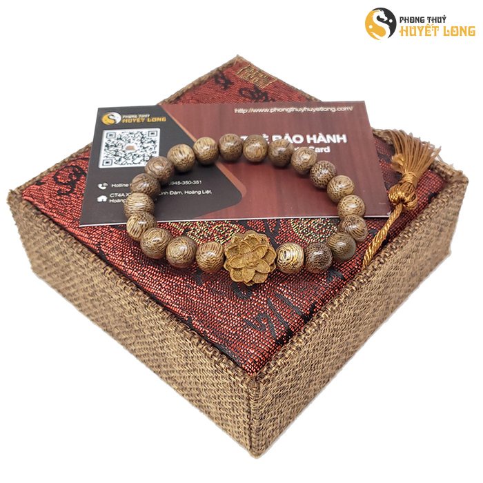 Vòng Trầm Hương Hạt Tròn Mix Hoa Sen Gỗ, Vòng Tay Gỗ Phong Thủy