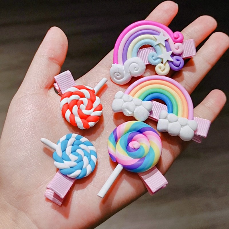 Set 10 Kẹp Tóc Cầu Vồng Trái Cây Cho Bé