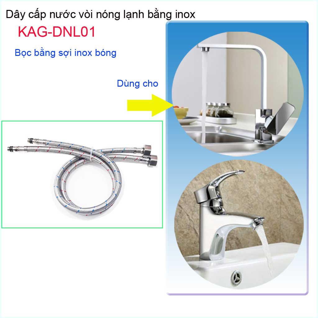 Bộ 2 dây cấp  vòi nóng lạnh, dây cấp nước nóng lạnh  inox KAG-DNL01