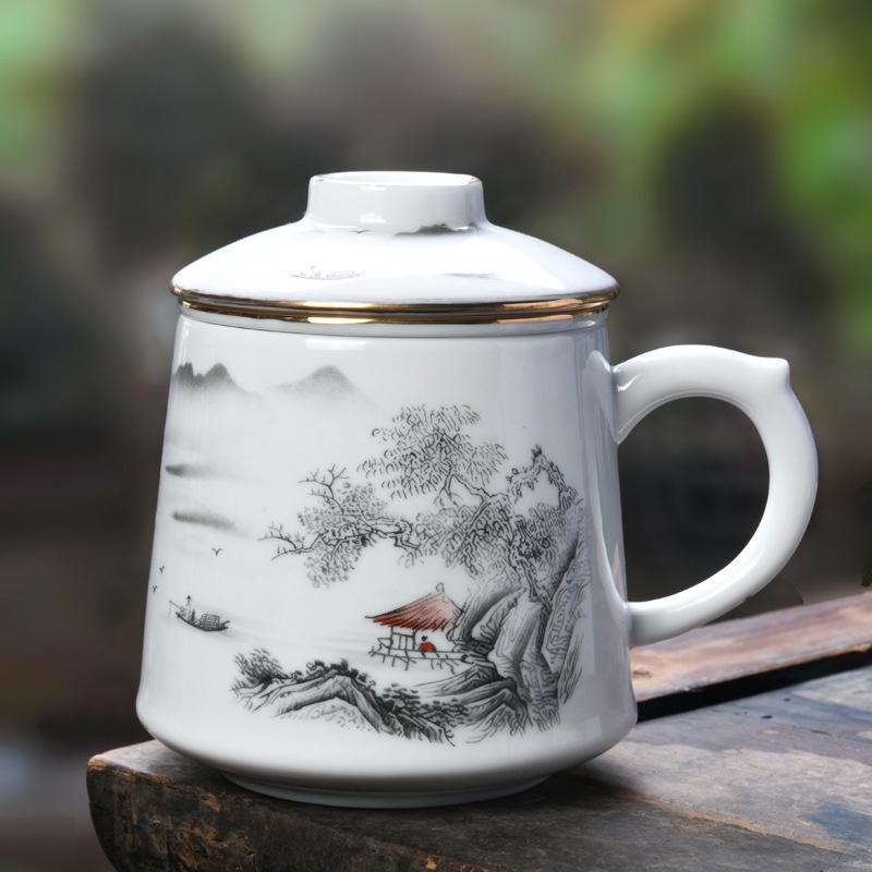 Ly cốc sứ pha trà có lõi lọc và nắp đậy dung tích 440 ml