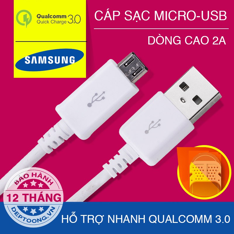 Sạc micro usb samsung galaxy s7 dùng được cho xiaomi oppo huawei lg hỗ trợ sạc nhanh, bảo hành 12 tháng