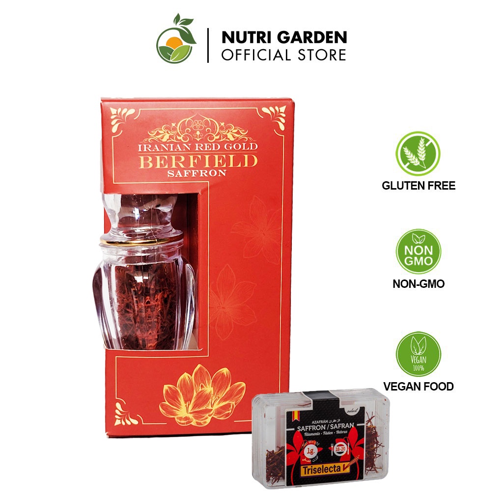 Nhụy hoa nghệ tây Saffron Berfield - Filaments Safrina Nutri Garden nhập khẩu Iran và Tây Ban Nha 1g