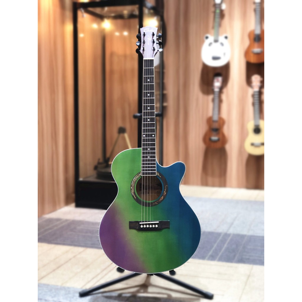 Đàn Cate Guitar Acoustic QM-602 Xanh Aurora - Màu cực đẹp - Hàng Độc - Tiếng Hay - Bấm Êm - Duy Nhất Tại Việt Nam