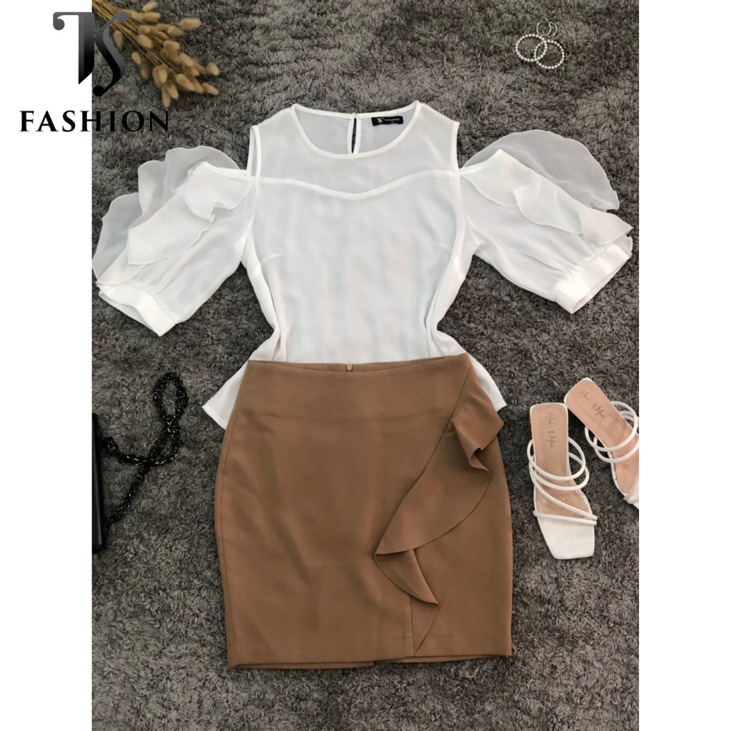 Chân váy công sở, dáng ngắn, ôm body, bèo may dọc thân váy thương hiệu TK FASHION - CV119