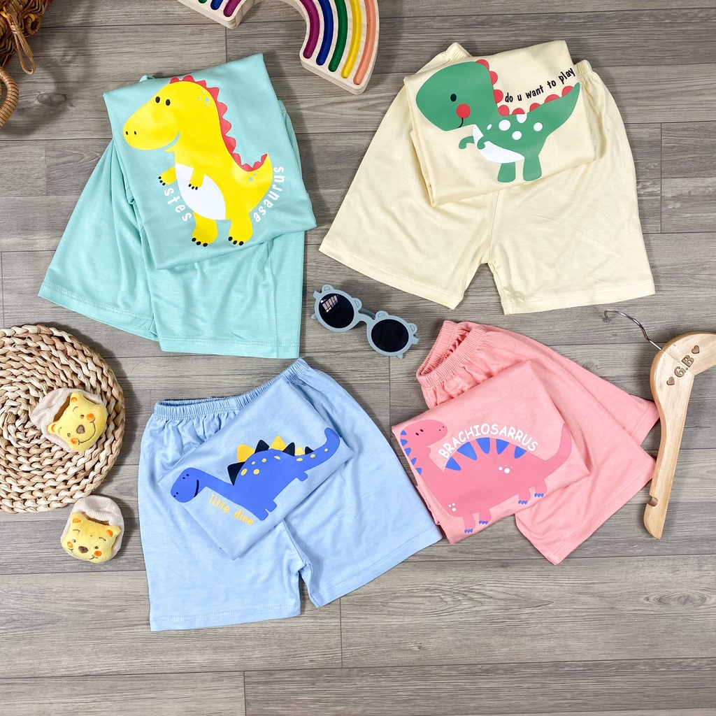 Bộ Cộc Tay Minky Mom, Vải Thun Lạnh Thoáng Mát Mùa Hè, In Hình Cá Sấu, Khủng Long Cho Bé - Mã: TN-IN87