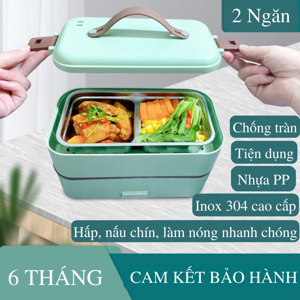 Hộp cơm cắm điện văn phòng CTFAST- A08 : Hộp cơm giữ nhiệt 2 tầng tiện dụng, inox 304 cao cấp - Tặng túi giữ nhiết 100K