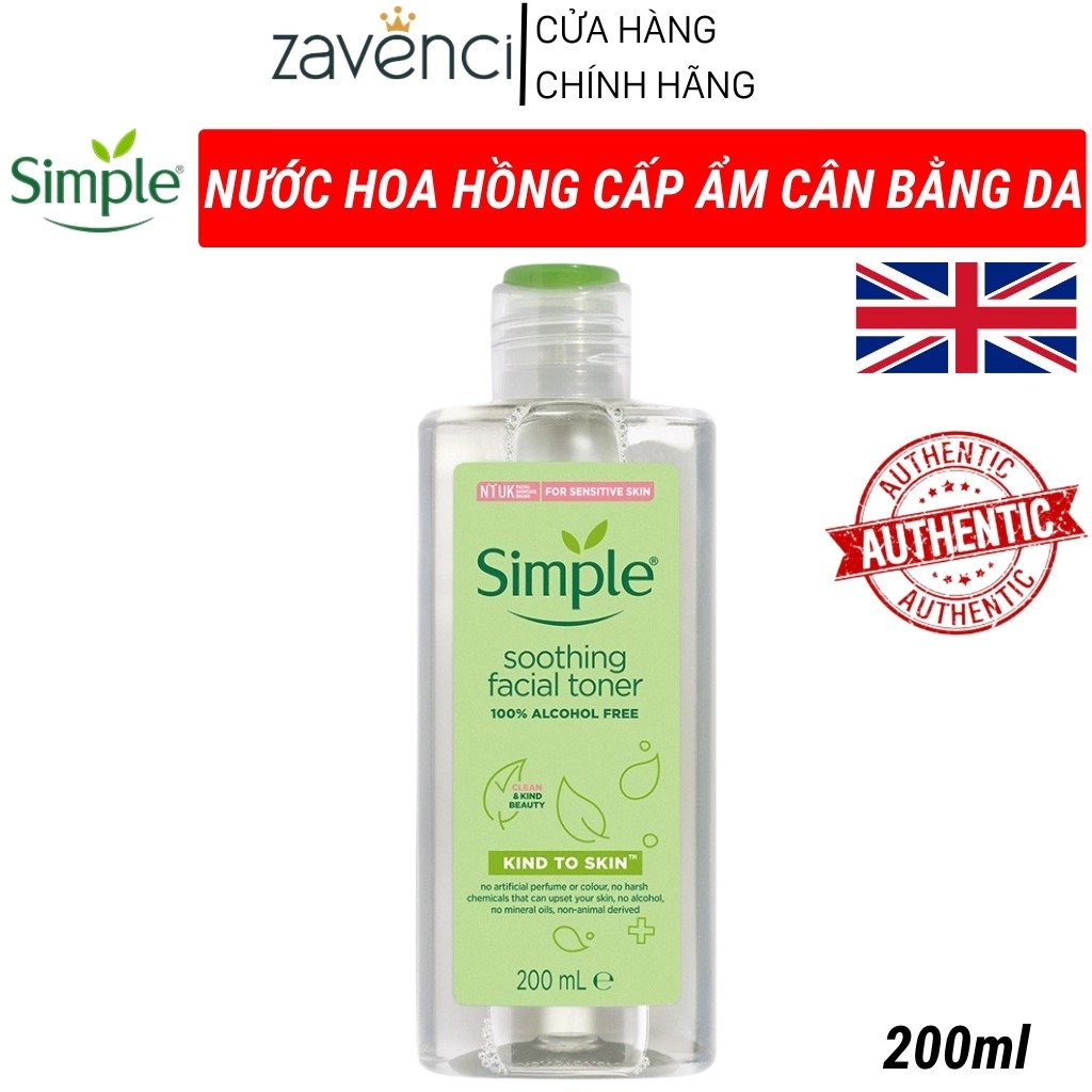 Nước hoa hồng Simple Kind To Skin Soothing Facial Toner da nhạy cảm 200ml - ZAVENCI Official