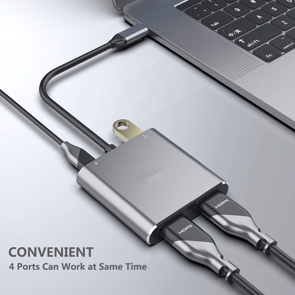 【Ready】 TypeCHDMI-compatible 4K USB C to Dual HDMI USB 3.0 PD Charge Port USB-C Converter Cable for MacBook Samsung Dex Galaxy S10/S9 imercado