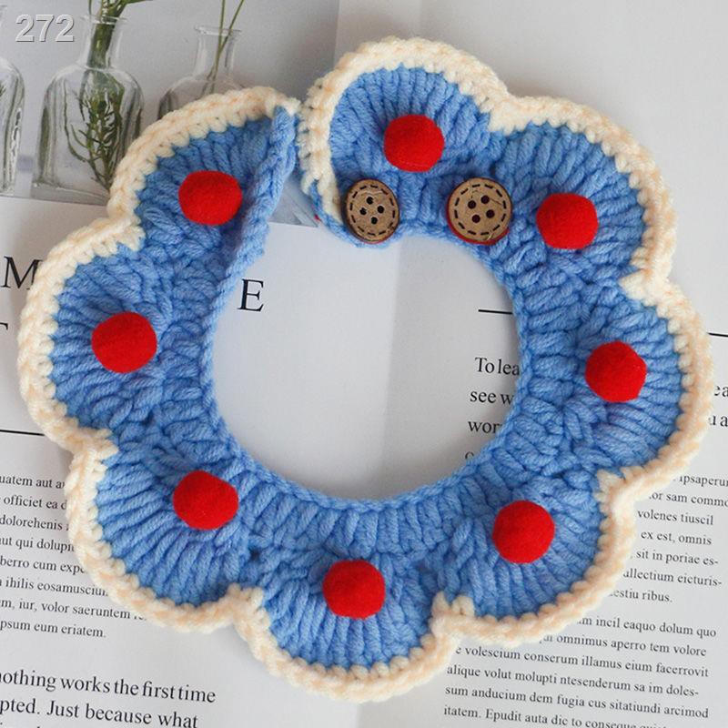 【bán chạy】Cổ áo mèo làm bằng tay len dệt kim Yếm dễ thương thú cưng xanh Con rối ngắn Anh Teddy đồ trang sức