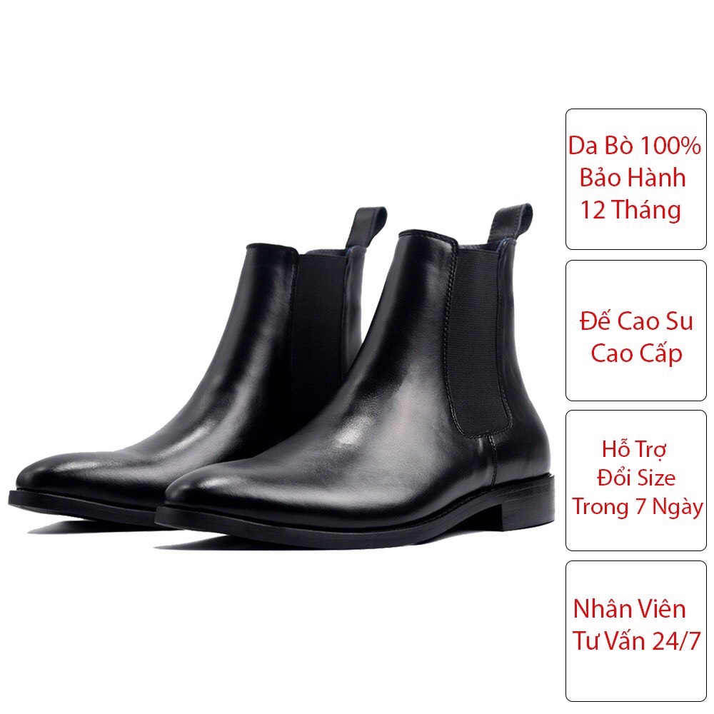 Chelsea boot giày da nam cao cổ - kiểu dáng cao bồi - tăng chiều cao khi sử dụng