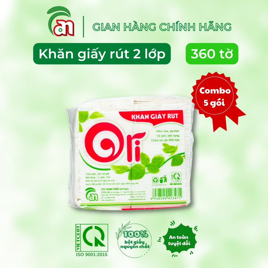 Combo 5 Gói Khăn Giấy Rút ORI 2 Lớp Gói 360 Tờ