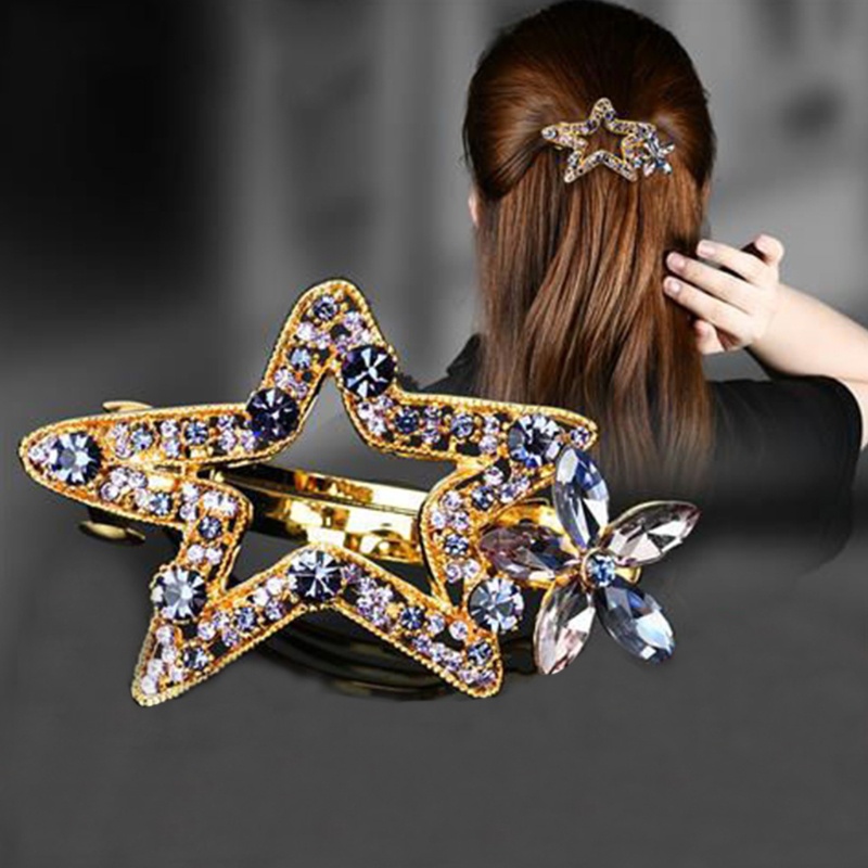 Kẹp Tóc Đuôi Ngựa Đính Đá Pha Lê Nhân Tạo Nhiều Màu Sắc Phong Cách Vintage Pháp Cho Nữ