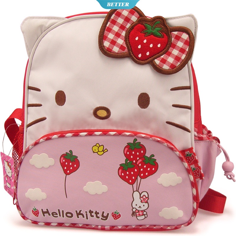 SANRIO Ba Lô Đi Học Vải Oxford Dày Dặn Hình Hello Kitty Đính Nơ Dâu Tây Dễ Thương Cho Bé Gái Mẫu Giáo [BTR]