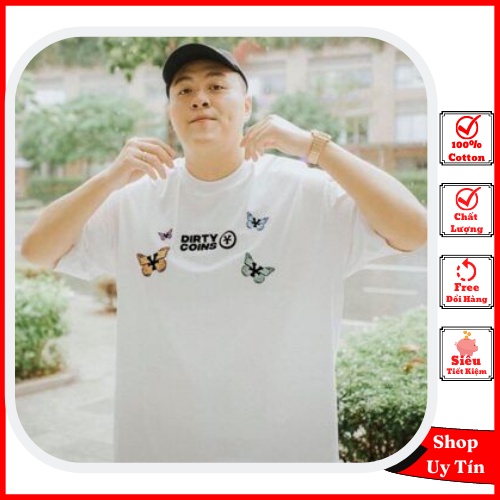 Áo phông unisex form rộng, Áo thun nam nữ tay lỡ in hình bướm, Vải cotton 4 chiều