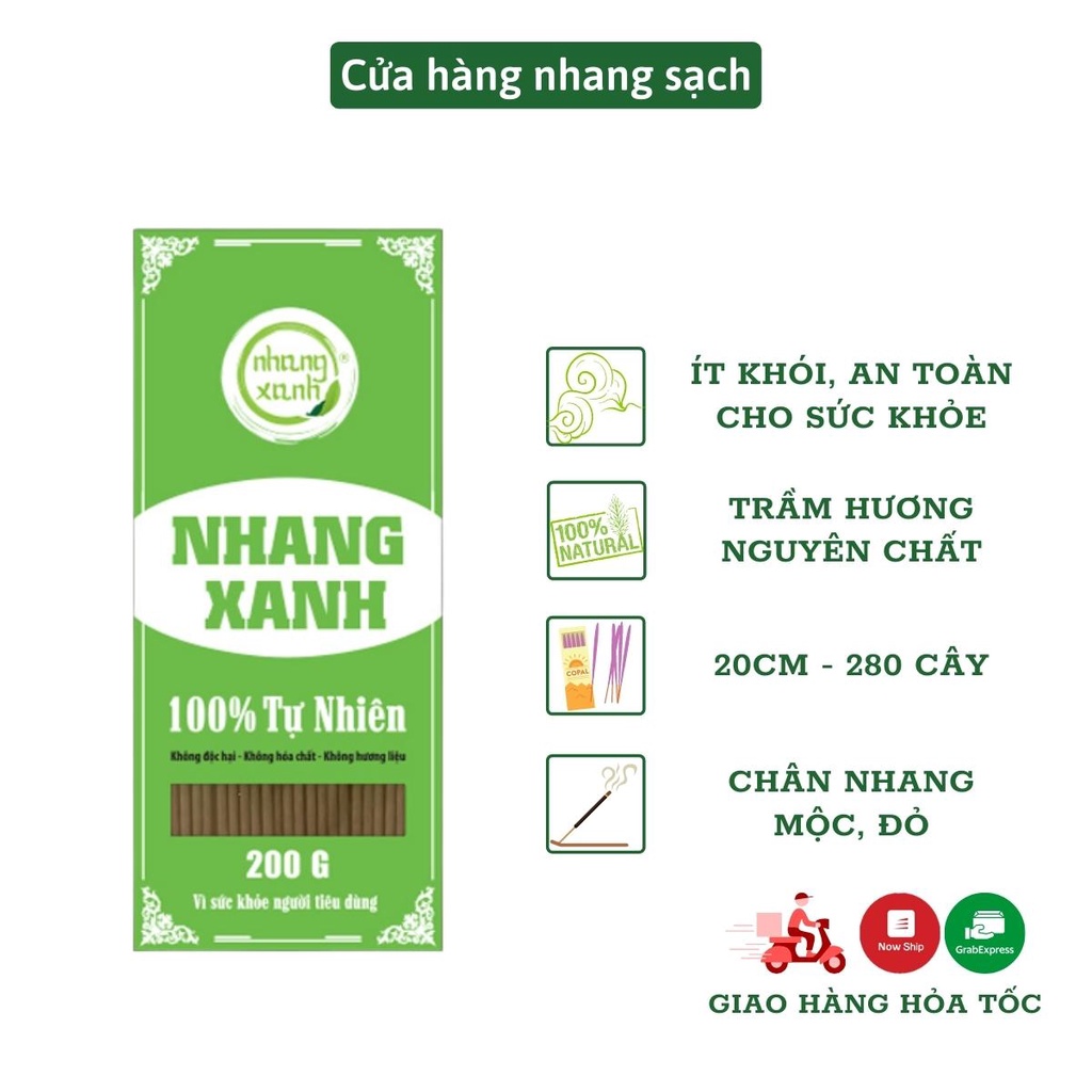 Nhang trầm hương Nhang Xanh 20cm hương trầm dịu nhẹ ít khói không cuốn tàn